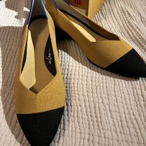 Rothy's Camel and Black Pointed Flats